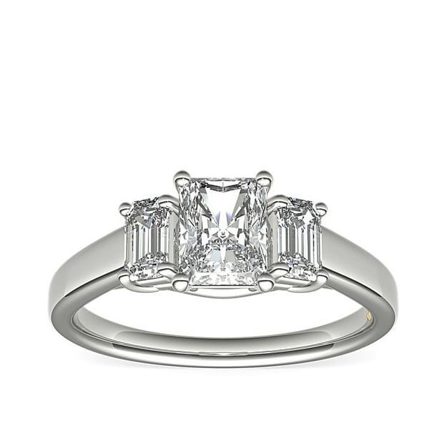1.00 Carat Excellent Radiant Cut Real Diamond New Design Three Stone Ring for Wedding Solid 18K White Gold Size 11