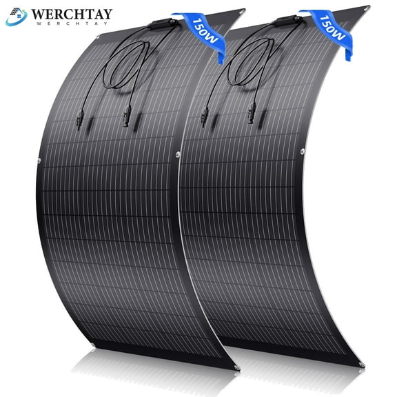 WERCHTAY 300W (2×150W) Flexible Solar Panels Monocrystalline for 12V Battery Charging, with MC4 Connector, IP67, for RV Boat Camper Van Trailer Off-Grid Use