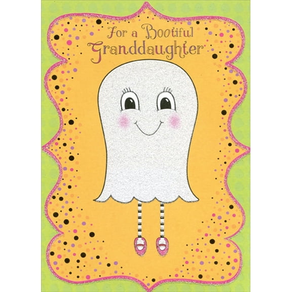 Designer Greetings Cute Sparkling Ghost with Pink Shoes Juvenile Halloween Card for Granddaughter