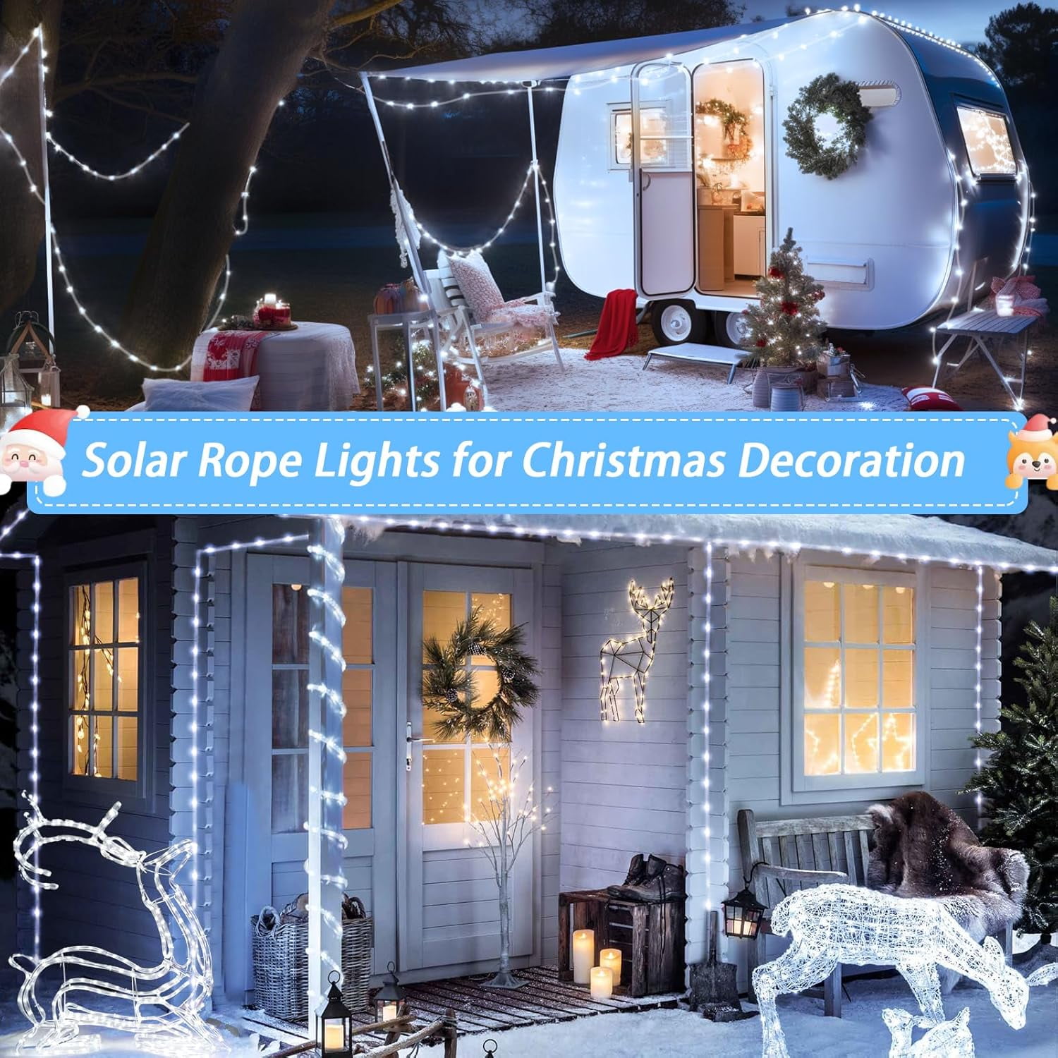2 Pack Solar Rope Lights Outdoor , 39FT Solar Patio Lights Outdoor Waterproof with 8 Modes , 100 LEDs Christmas Tree Decoration Lighting for Outside,Lawn, Garden, Yard, Wedding, Party(Cool White)