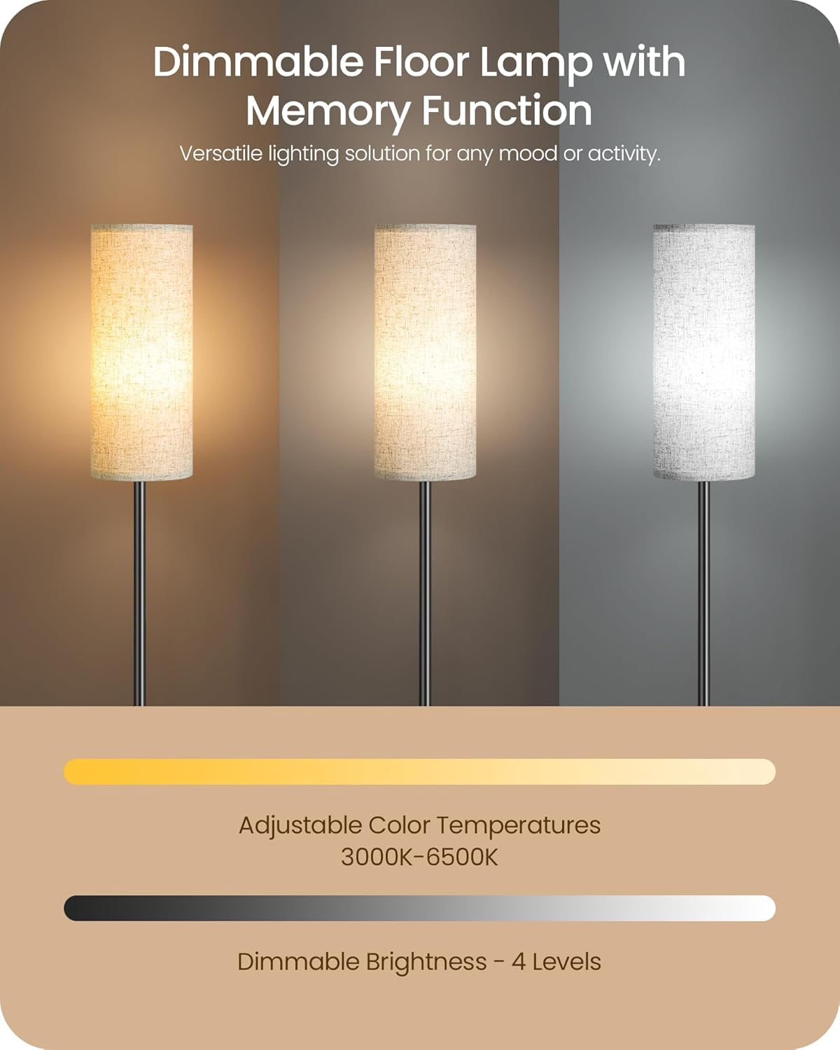 Dimmable RGB Floor Lamp with Color Changing Light, Remote & Foot Switch, Timer, 10W Smart Bulb Included for Bedroom & Living Room