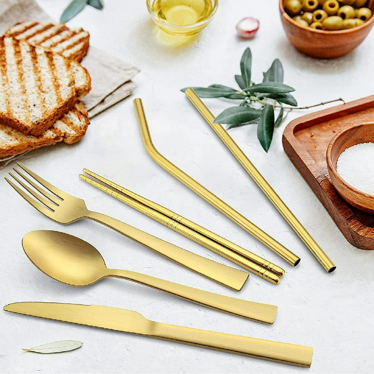Stapava 48-Piece Matte Gold Silverware Set with Steak Knives, Stainless  Steel Gold Flatware Cutlery Set for 8, Tableware Eating Utensils for Home