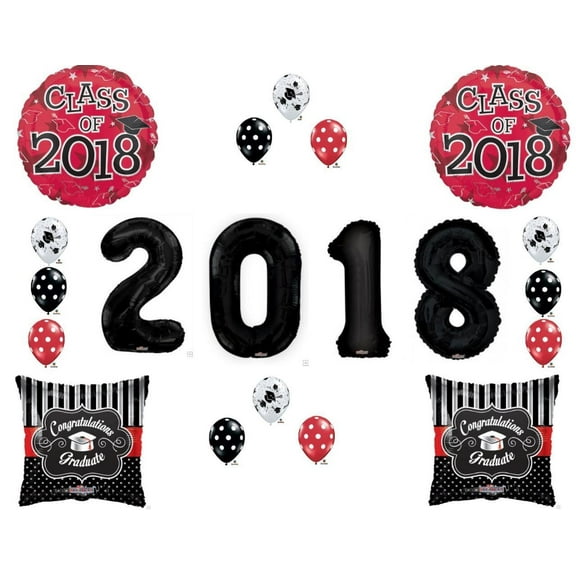 Red & Black Class of 2018 Graduation Party Balloons Decoration Supplies XL #'s!