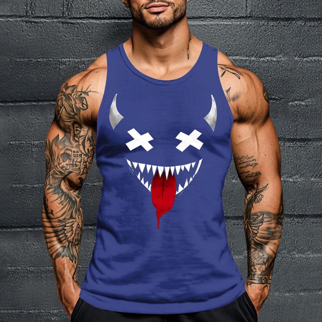 Camiseta sin mangas de cuello redondo para hombre, con estampado de Halloween, cuello redondo, estilo informal, deportiva, para hombre