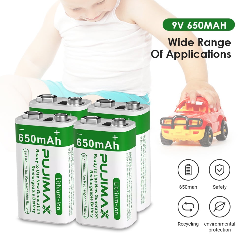 9v rechargeable batteries 4Pack,Zengest 650mAh 9 Volt Battery