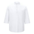 thumbnail image 4 of Polo Shirts for Men 3/4 Sleeve Loose Stand Collar Pullover T Shirt Buttons Summer Fall Casual Comfortable Streetwear Business Mens Polo Shirts White L, 4 of 10