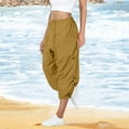 thumbnail image 2 of BLVB Linen Capri Pants for Women Casual Elastic Drawstring Waist Summer Wide Leg Pants Baggy Comfy Lounge Beach Capris, 2 of 7