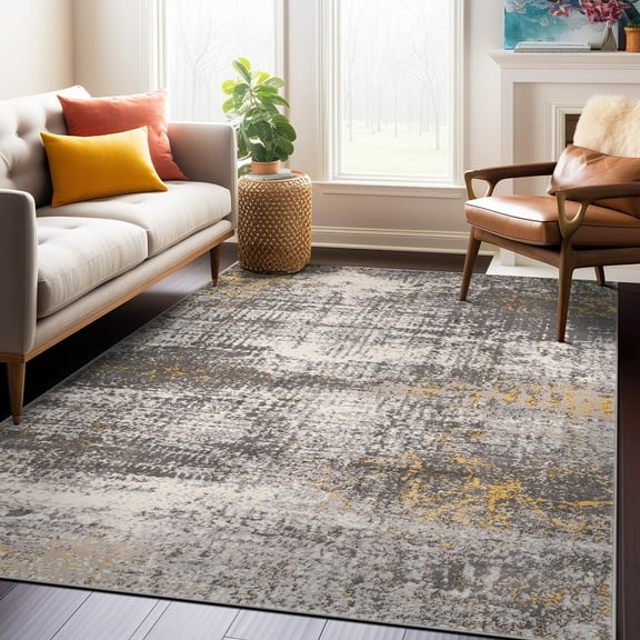 World Rug Gallery Geneva Contemporary Distressed Absract Area Rug - Yellow 3'3"x5'