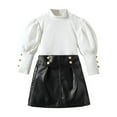 thumbnail image 2 of jsaierl Fall Outfits for Baby Girls 2 Pcs High Neck Button Long Sleeve Tops and Faux Leather Skirt Sets Infant Toddler Girls Christmas Outfits 1T-5T, 2 of 6