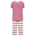 thumbnail image 4 of Timegard Ensembles de Pyjamas pour Femmes 2 Pcs Détente Col Rond Manches Courtes Haut Pantalon Capri à Rayures avec Poches Tenues, 4 of 7
