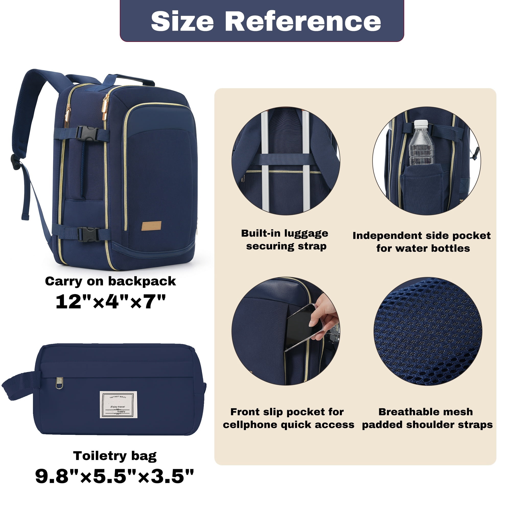 Euroco 3 Piece Luggage Sets, 28 Inch Checked Suitcase with TSA Lock & Spinner Wheels, ABS+PC Hardshell Suitcase Set with Travel Bag for Men Women,Navy