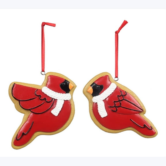 Christmas Decor - Red Cardinal Gingerbread Cookie Ornaments 2pc