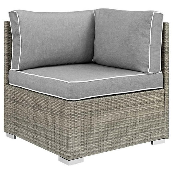 Pemberly Row Rattan & Fabric Patio Corner Chair in Gray Finish
