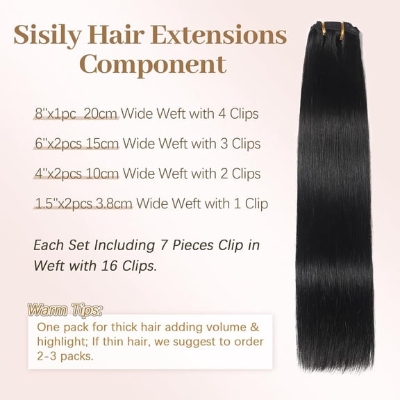 WEIF-Clip in Hair Extensions Real Human Hair,14 inch 70g, Natural Straight Human Hair Clip in Extensions for Black Woman, Soft Straight 7pcs Per Set with 16 Clips Double Weft