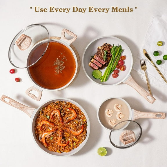 12 Pcs Non Stick Cookware Set White Induction Pots and Pans PFAS Healthy Kitchen Cooking