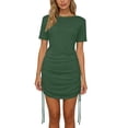 thumbnail image 7 of Admvng Womens Side Drawstring Ruched Dress Round Neck Short Sleeve Adjustable Bodycon Summer Party Dress, 7 of 7