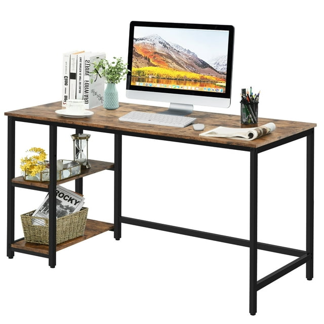 Gymax Bureau d'Ordinateur 55 Pieds' Table d'Étude Poste de Travail Maison avec Étagère Réglable Rustique
