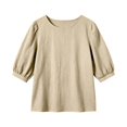 thumbnail image 3 of Vivianyo HD Women's Crew Neck Textured Blouse, Puff Short Sleeve Solid Loose Casual Summer Shirts for Women, Women's Khaki, Sizes S-2XL, 3 of 5