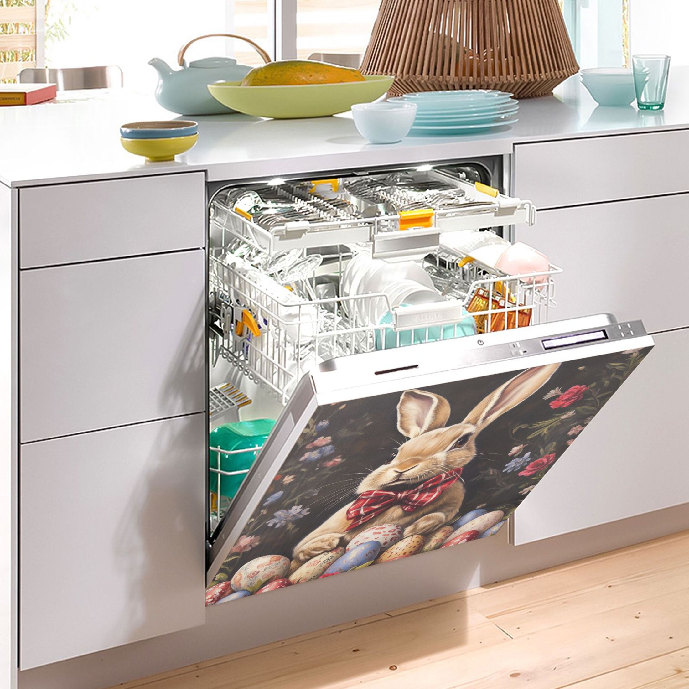 Dishwasher Magnetic Sticker 23x26 Inch Refrigerator Magnetic Sticker Washing Machine Magnetic Sticker Kitchen Panel Magnetic Sticker Home Decor Easter Brown Rabbit