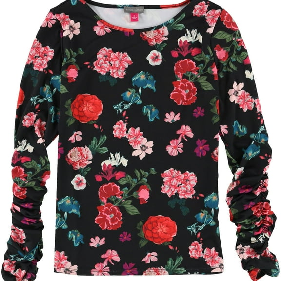 Vince Camuto Womens Ruched Basic T-Shirt, Black, Small