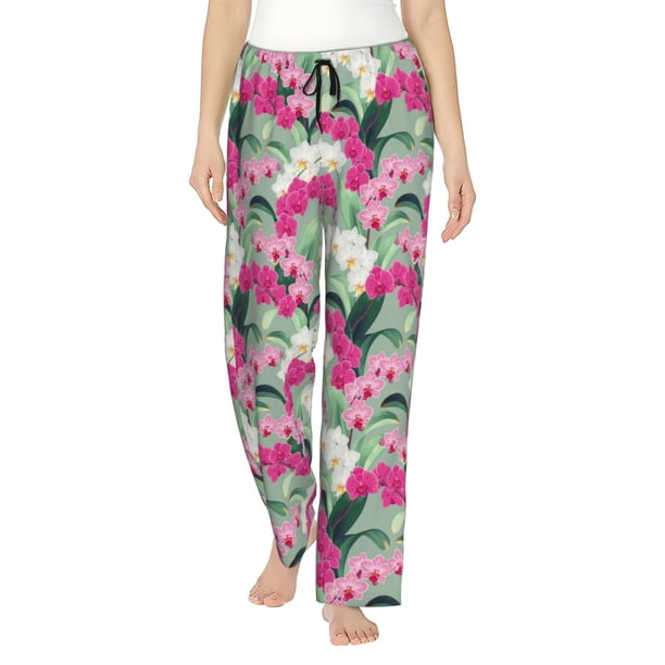 Balery Orchids Flowers Pantalones de pijama para mujer, pijamas ultraligeros, pantalones de estar por casa-Small