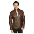 thumbnail image 2 of Luis Leather Mens Crazy Brown Genuine Lambskin Leather Jacket, Motorcycle Biker Jacket For Men, 2 of 5