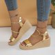 thumbnail image 2 of Bmisegm Ladies Summer Casual Shiny Leather Solid Colour Slope Heel Buckle Beach Large Size Sandals Sandals Women Summer Gold 9, 2 of 9