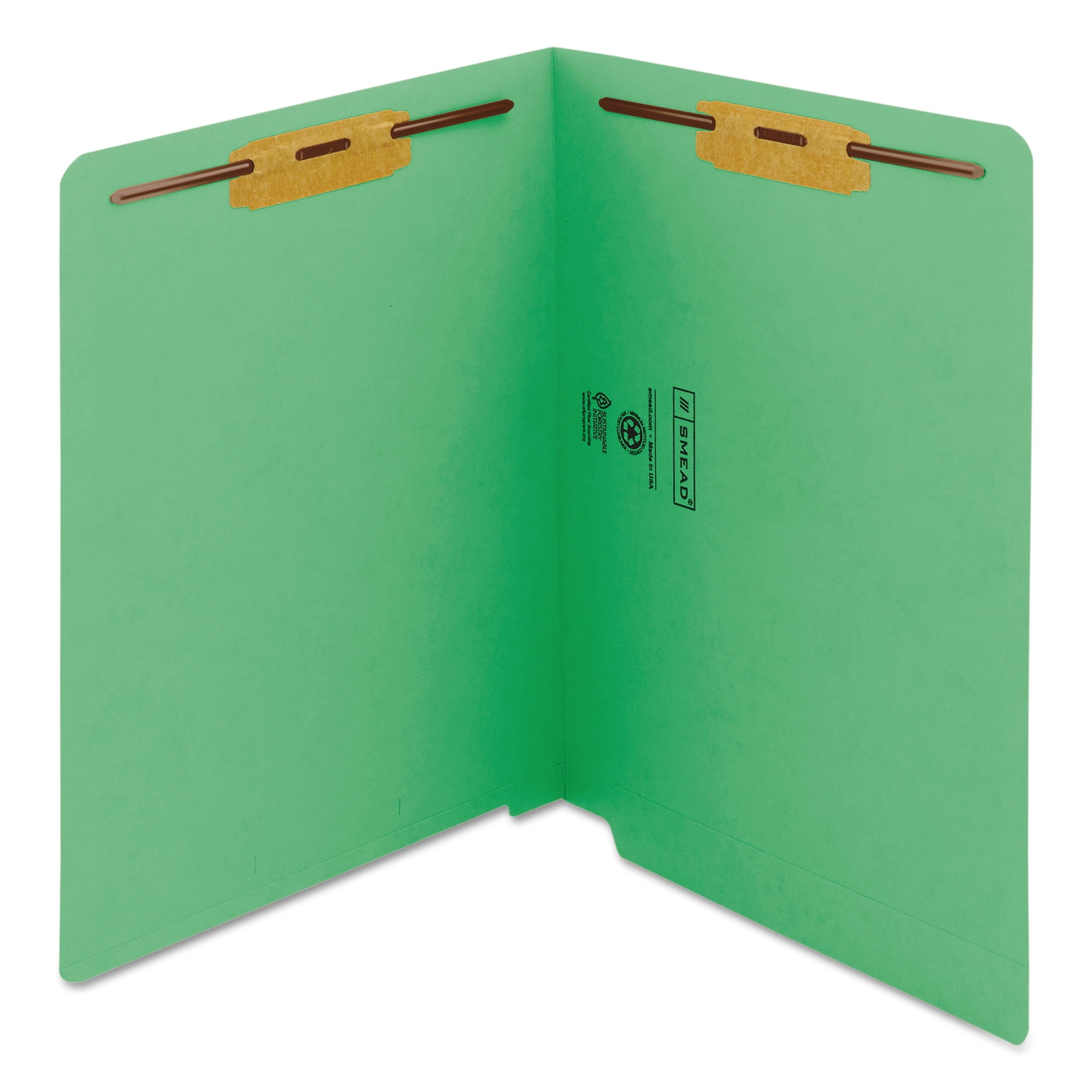 Smead End Tab Fastener Folders 2-Ply Tabs Green 50/BX Letter (25140)