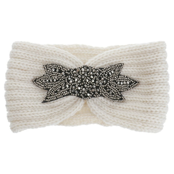 EeaseMX Diadema de punto de lana, aros para el pelo, cálida banda para el pelo de invierno, tocado con estampado de flores, tocado minimalista, color beige