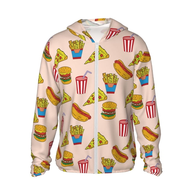 Balery Hamburger Pizza Sudadera ligera de manga larga con capucha y protección solar UPF 50+ para hombre y mujer, ideal para pesca y running-Small