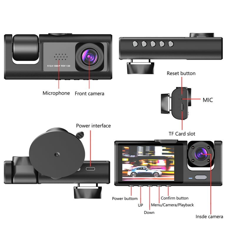 Dash Cam 3 Channel Front and Rear Inside,32GB Free SD Card 2.0 Inch IPS  Screen,1080P Dash Camera for Car with IR Night Vision,170°Wide Angle,Loop  Recording,Parking Mode - Yahoo Shopping