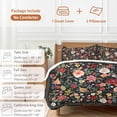 thumbnail image 6 of 3 Piece Watercolor Flowers Duvet Cover Set Queen Size, Microfiber Comforter/Quilt Cover with Corner Ties and 2 Pillowcases, Farmhouse Floral Vintage Black All Season Soft Bedding with Zipper Closure, 6 of 8