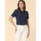 thumbnail image 2 of Blusa Camisa Camiseta de lunares de manga corta con cuello Peter Pan de verano para mujer Azul Marino S, 2 of 5