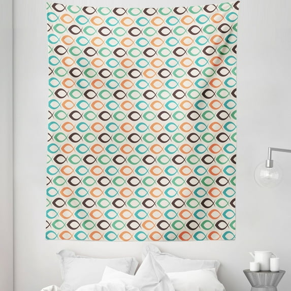 Retro Tapestry, Retro Style Fish Pattern Underwater World Aquatic Fun Joyful, Fabric Wall Hanging Decor for Bedroom Living Room Dorm, 5 Sizes, Salmon Brown Turquoise, by Ambesonne
