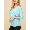 thumbnail image 5 of Made by Johnny Women's V-Neck 3/4 Sleeve Dolman Top with Side Shirring M AQUA, 5 of 6