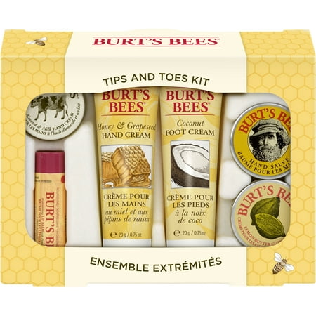 Burt's Bees Tips and Toes Kit Holiday Gift Set, 6 Travel Size Products in Gift Box - 2 Hand Creams, Foot Cream, Cuticle Cream, Hand Salve and Lip (Best Hand Cream For Wrinkled Hands)