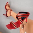 thumbnail image 6 of SACFOF Women's Square Open Toe Strappy Heeled Sandals Elastic Ankle Wrap Stripe Dress Shoes for Party Wedding Evening, 6 of 6