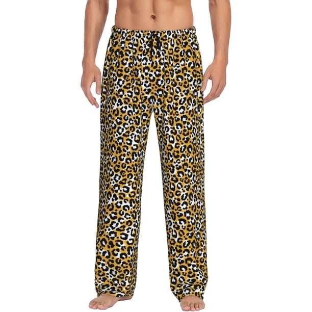 Fotbe Leopard Pantalones de Pijama para Hombre, Pantalones de Dormir, Pantalones de Casa con Cintura Ajustable y Bolsillos-X-Large