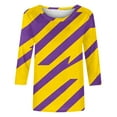 thumbnail image 3 of UPPADA Femmes T-Shirts à Manches 3/4 Mardi Gras Yall T-Shirts à Imprimé Floral Col Ras du Cou Blouse à devant Plissé Hauts d'Été Décontractés Chandail à Enfiler Haut Mode Fête Défilé Hauts Hauts à Manches 3/4 pour Femmes Liquidation, 3 of 5