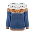 thumbnail image 4 of NMMUED Womens Fair Isle Sweaters Loose Sweaters for Women Womens Crew Neck Sweater Crewneck Sweater Women Womens Pullover Sweaters Long Sleeve Sweaters for Women Knitted Tops for Women Dark Blue L, 4 of 4