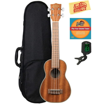 Kala KA-SLNG Mahogany Soprano Long Neck Ukulele Bundle with Hard Case, Tuner, and Polishing Cloth