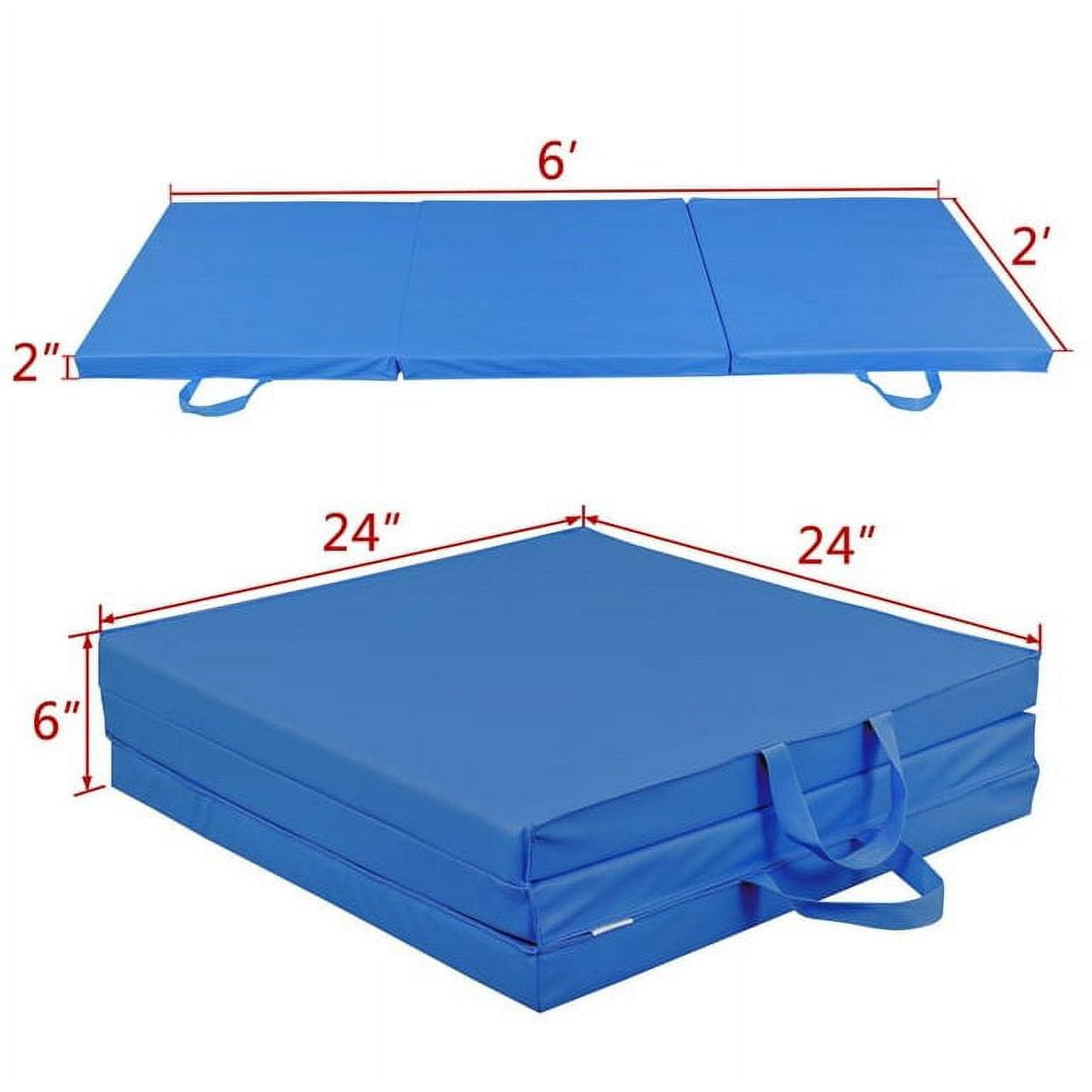 Zeny 6' x 2' Exercise Tri-Fold Gym Mat,Aerobics Yoga Workout Tumbling Mats for Home Gym Flooring with Carry Handles for Gymnastics, Stretching, Martial Arts-Blue