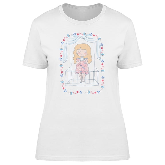 Cute Girl Enjoying Coffee Tee Women's -Image by Shutterstock