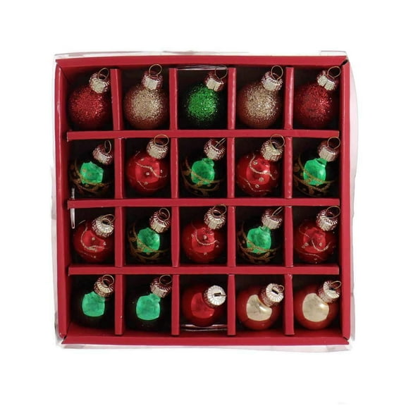 Kurt Adler 25MM Miniature Red, Green and Gold Glass Ball Ornaments, 20-Piece Box