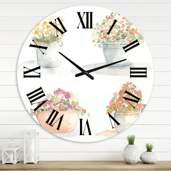 Designart 'Four Outdoor Flower Pots' Traditional Wall Clock