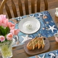 thumbnail image 5 of Blue Placemats Set of 6, Summer Nautical Theme Starfish Shell Fishnet Non Slip Heat Resistant Linen Fabric Cloth Place Mats, Washable Holiday Party Dining Table Mats for Coastal Home Kitchen Decor, 5 of 6