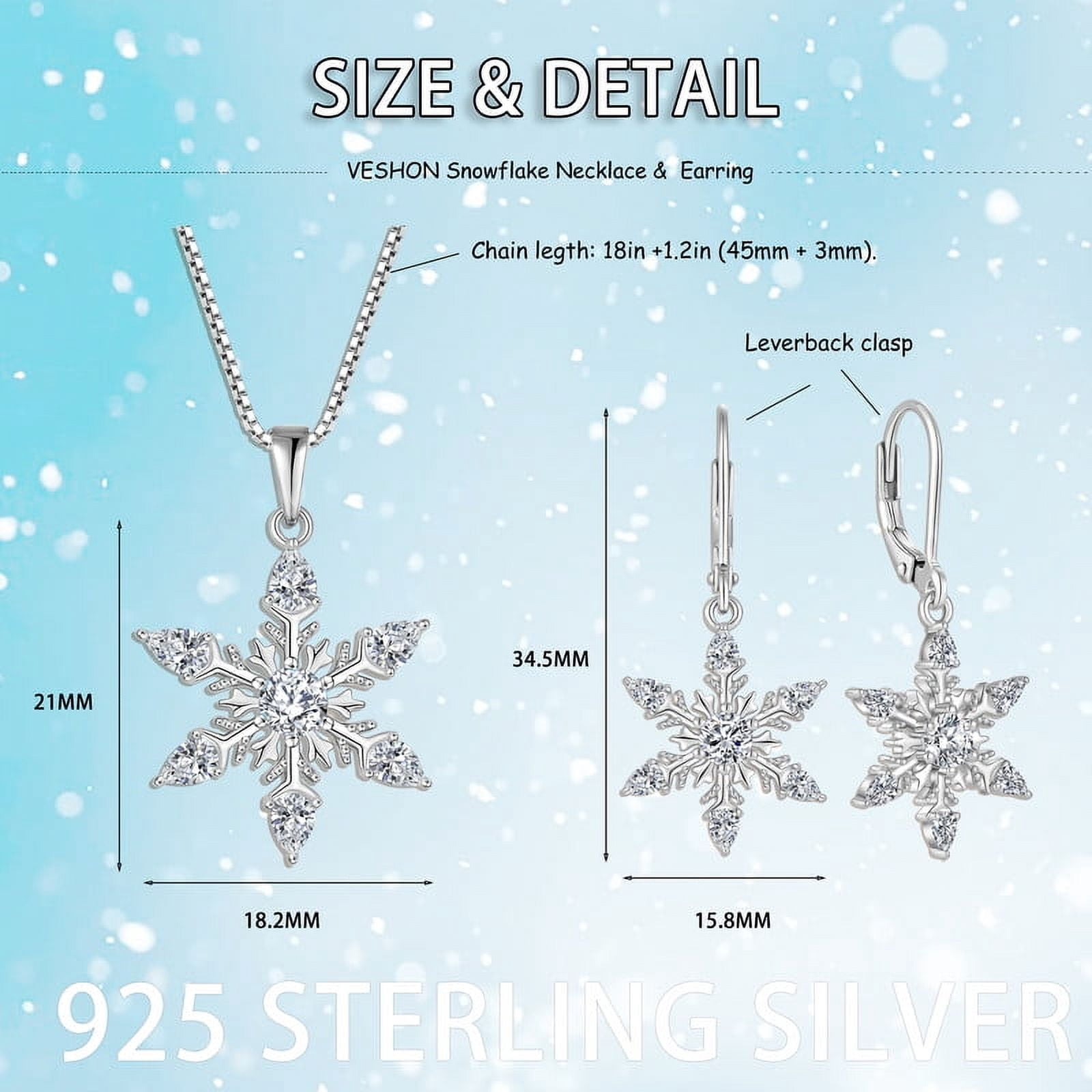 Snowflake Earrings for Women 925 Sterling Silver Dangle Drop Earrings 18K Gold Plated Sparkle Cubic Zirconia Leverback Snowflake Earrings Thanksgiving Xmas Christmas Jewerly Gifts for Women