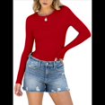 thumbnail image 2 of Camisetas de Larga para Mujer, Tops Ajustados de Punto Acanalado, Conjuntos de Otoño, Camisetas Informales, Ropa Interior, Ropa Interior, Rojo L, 2 of 8