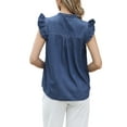 thumbnail image 3 of INSPIRE CHIC Denim Tank Top for Women's Cute Ruffled Sleeve Collared V Neck Casual Jean Blouse L Blue, 3 of 6