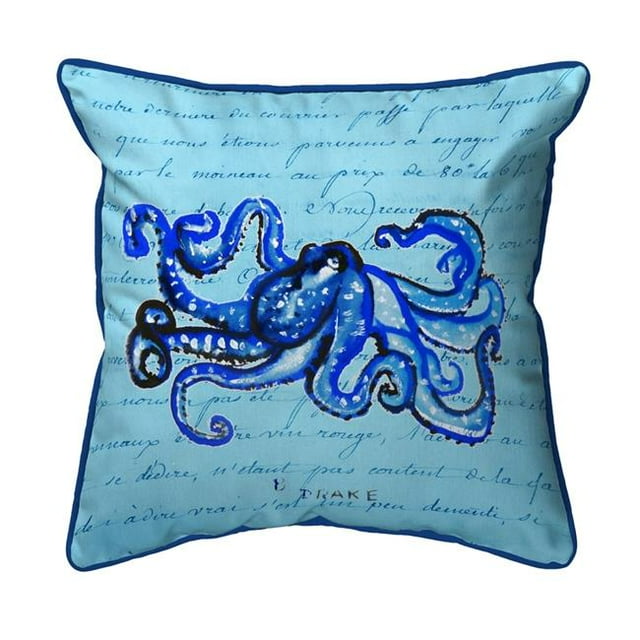 Betsy Drake HJ534 18 x 18 Po Pieuvre Script Bleu Grand Oreiller Intérieur et Extérieur